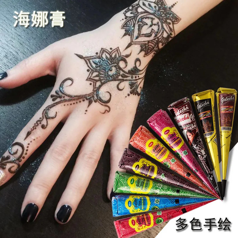 Henna Tattoo Paste Black brown red white Henna Cones Indian For Temporary DIY Tattoo Sticker Body Paint Cone henne 241224