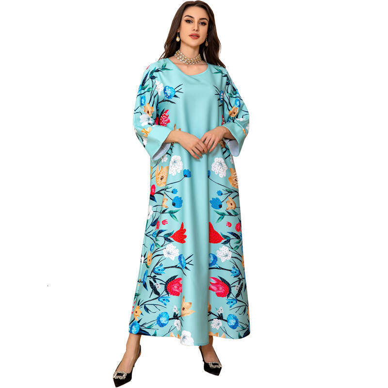 Arab Dubai Fashion Printed Hot Dia Robe Muslim Home Reception Dress
