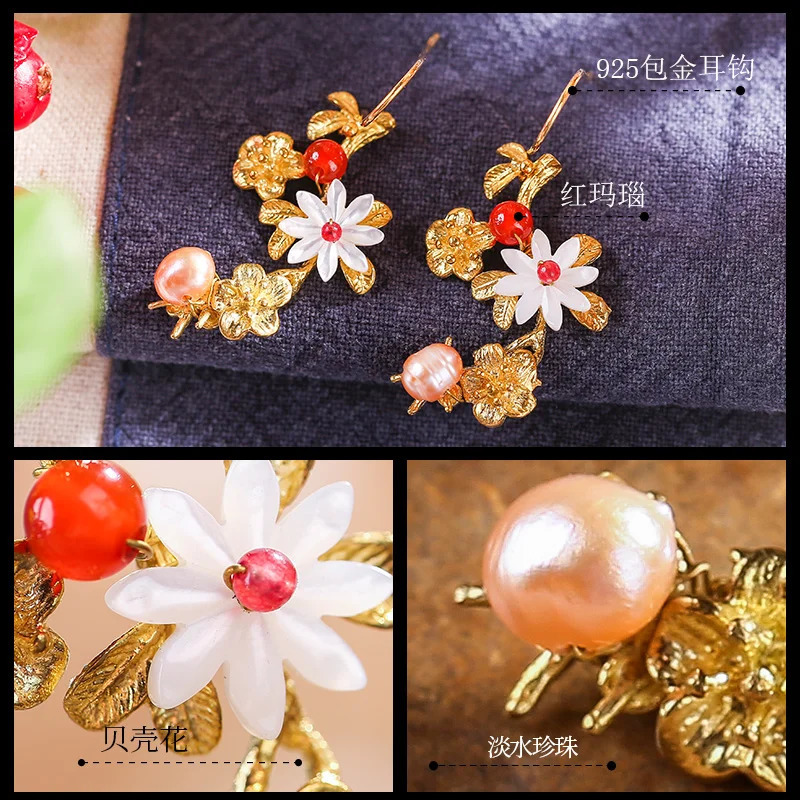 female retro super fairy long earrings Korean temperament personality all around Sterling Silver cold air earrings. 241226