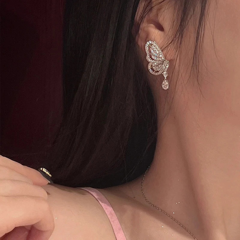 Summer high quality pure 925 Sterling Silver Trend Jewelry Ladies Sweet Butterfly exquisite drop ear clips 241226