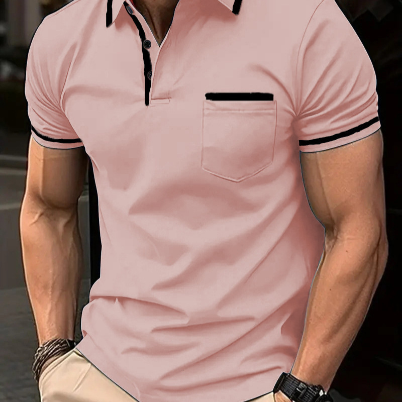 Summer designer mens Polo Shirt Fashionable Classic Black Red White Green Khaki Button Pocket Men Sports Polo Shirt