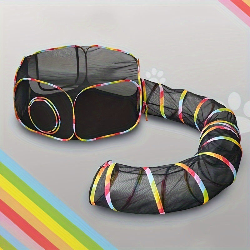 Outdoor Rainbow Cat Enclosures Playground Outside House for Cats Portable Cat Tent, Circle Playpen Tunnel, for Kitty and Small Animals Within Storage 