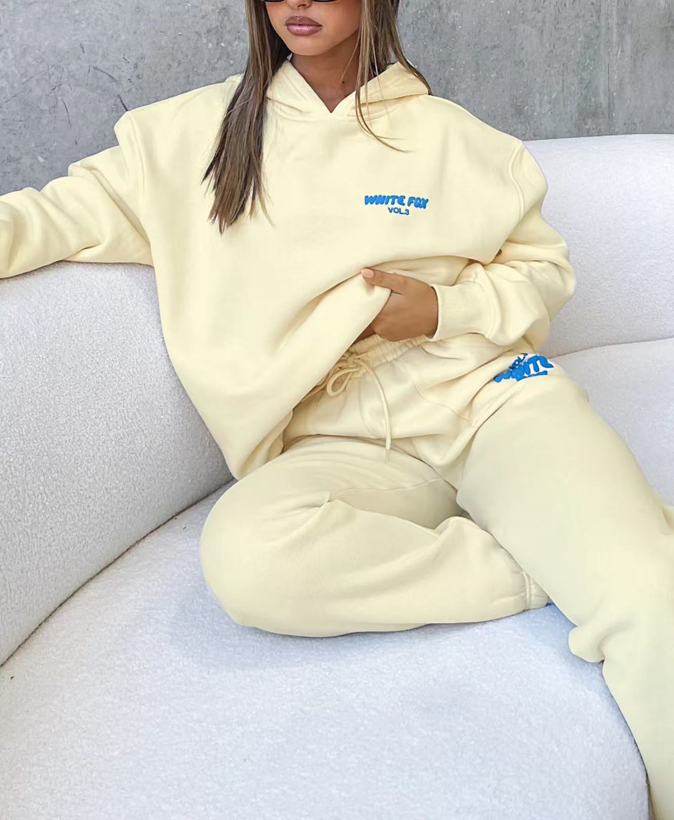 Women's Loose Fit Tracksuit Set - Two Piece Hooded Sweatshirt and Jogger Pants for Casual or Sportswear C260312