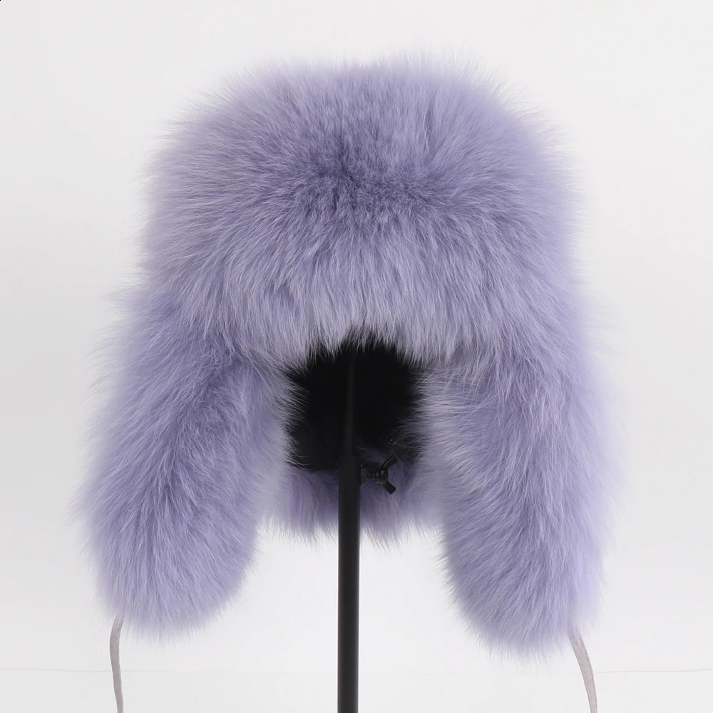 2024 Women Natural Fox Fur Russian Ushanka Hats Winter Thick Warm Ears Fashion Bomber Hat Lady Genuine Real Fox Fur Cap 241227
