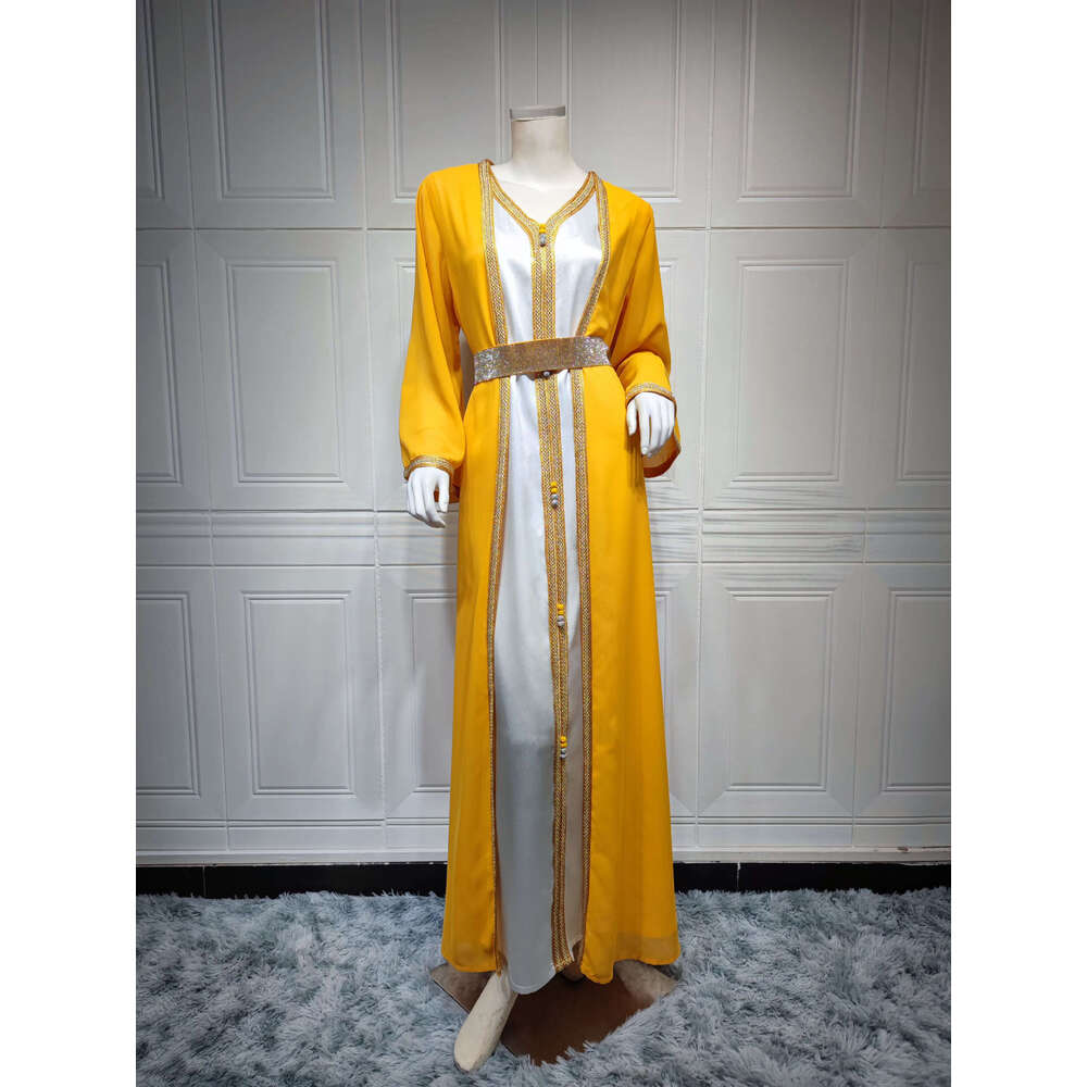 Cross Border Middle Eastern Commuting Ethnic Style European And American Hot Products Colorful Chiffon Dress Foreign Trade Muslim Women's Wear