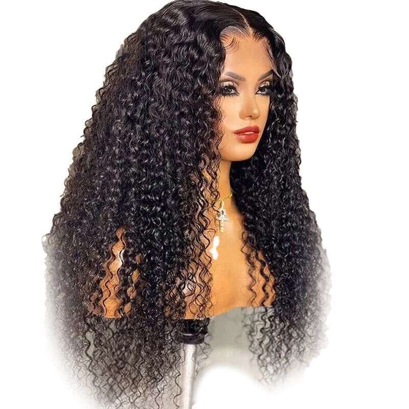New Front Lace Mid Split Curly Fluffy Black Long Hair Women's Synthetic Headband Kq2 Kq2