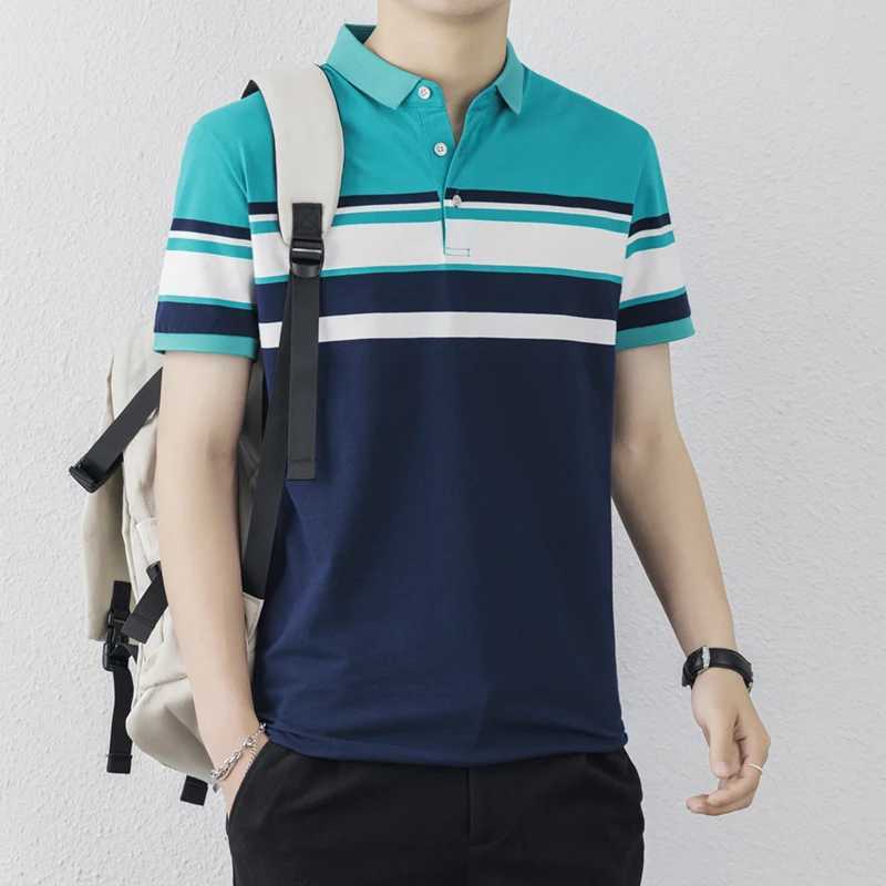 Business Casual Short Sleeve T-shirts Stylish Contrasting Colors Striped Summer New shirt-Neck Mens Clothing Commute shirt Shirts X241228