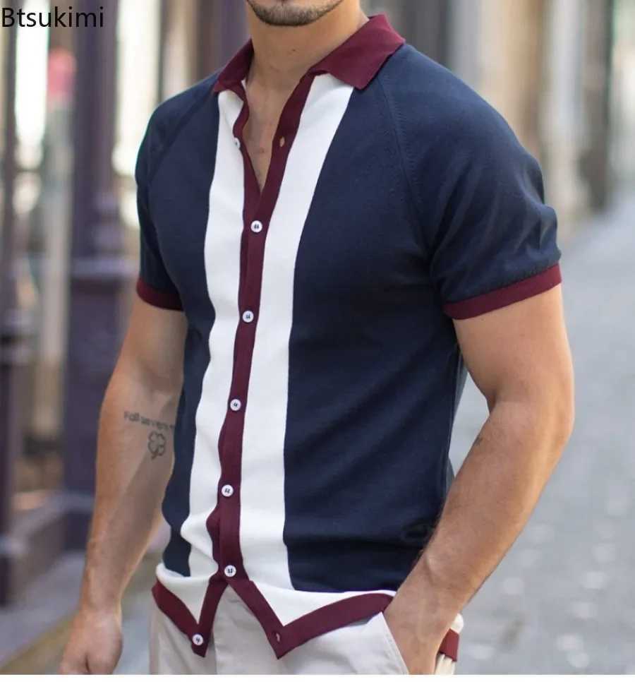 2024 Mens Striped Short Sleeve Knitted Shirts Summer New Comfy Breathable Casual Business shirt Shirts Men Sport Loose Tops X241228
