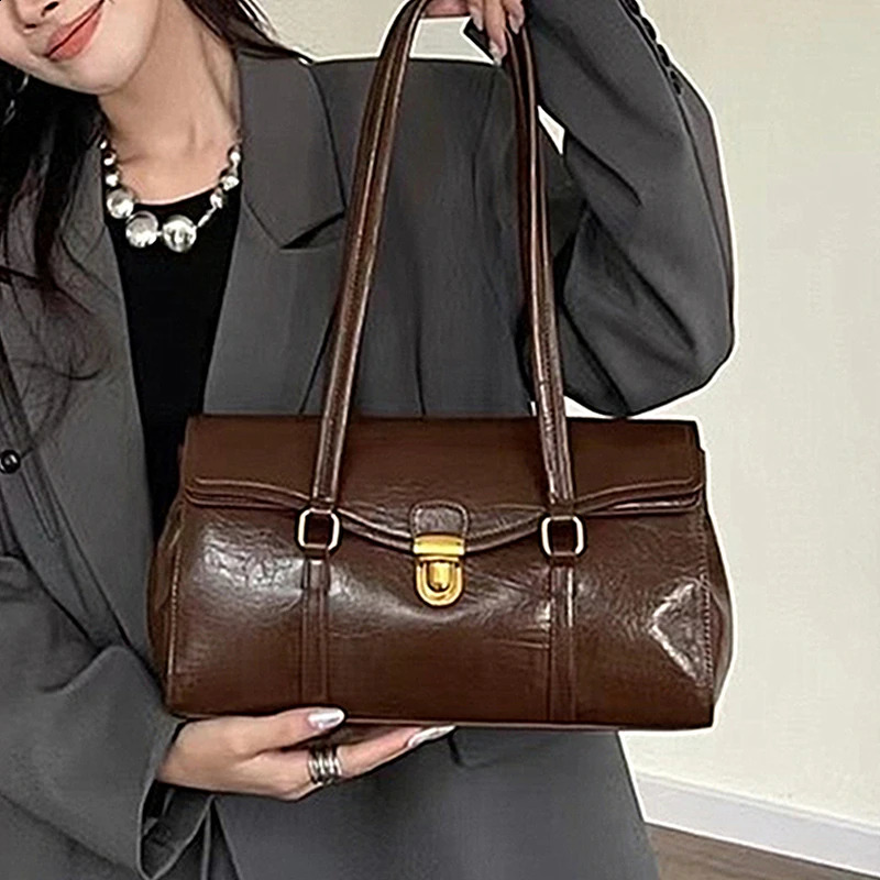 Hifashion Vintage Genuine Leather Underarm Shoulder Bags For Women 2025 Trend ner Large Capacity Tote Purse Ladies Handbags 241227