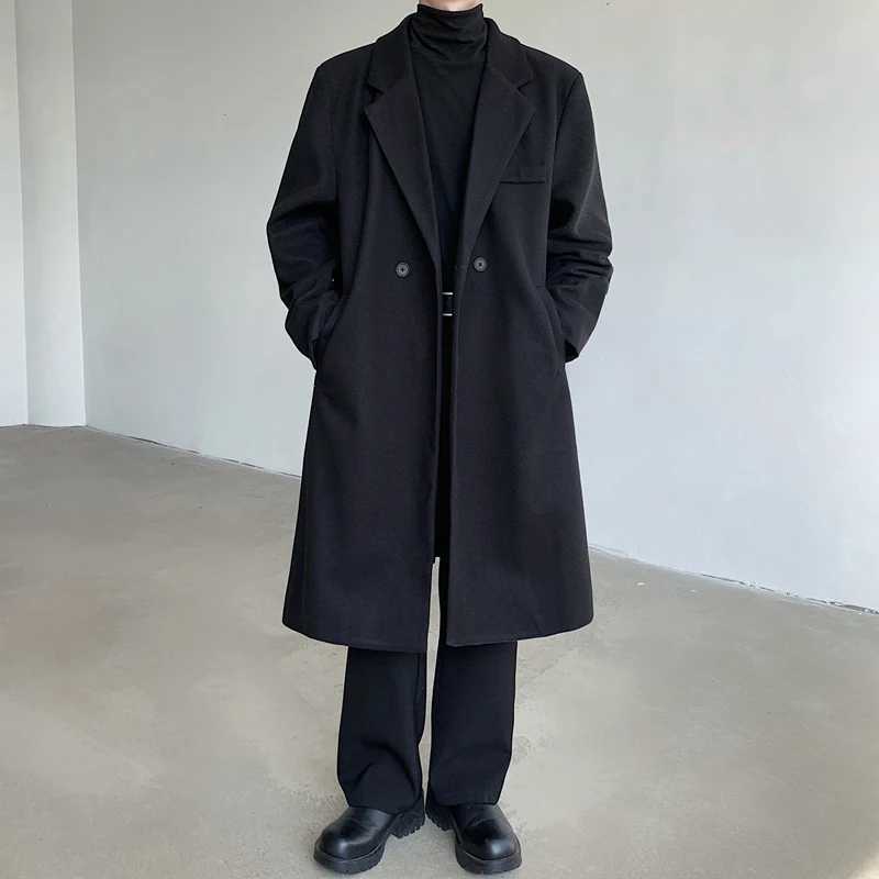 PFHQ 2024 New Wool Coat Autumn Korea UK Trench Solid Color Long Sleeve Fashion Mens Trench 2Z6023 W241228