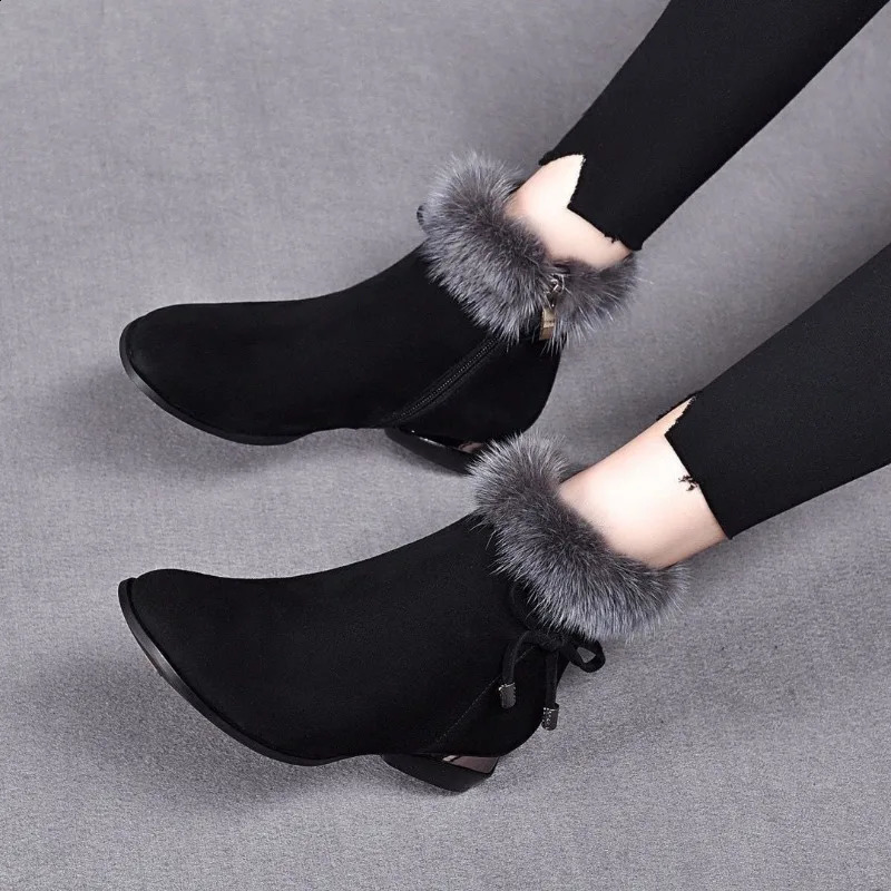 Women Boots Winter Ankle Round Toe Low Heel Plush Cotton Comfortable Warm Anti Slip Cold Proof Work Shoes 241223