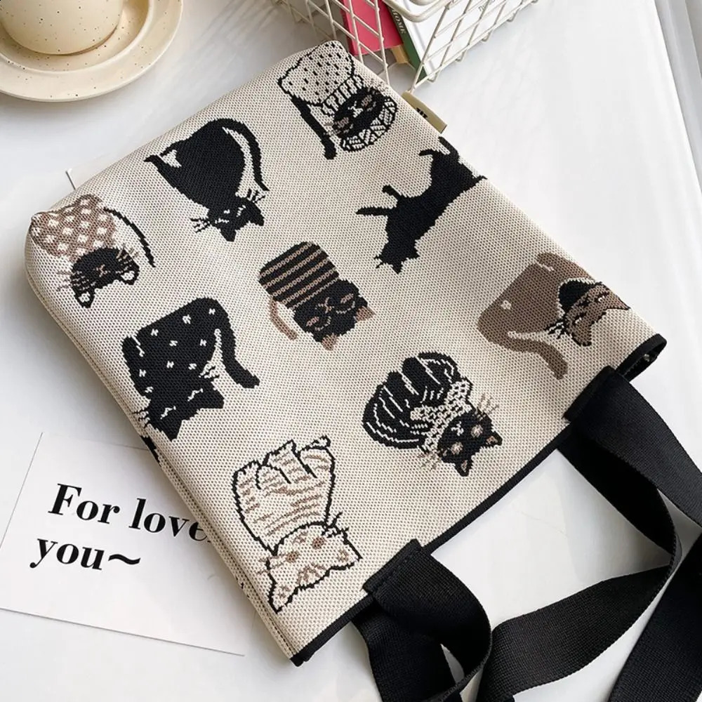 Knitted Wrist Bag Women Casual Shoulder Tote Large Capacity Handbags Woven Handle 241225