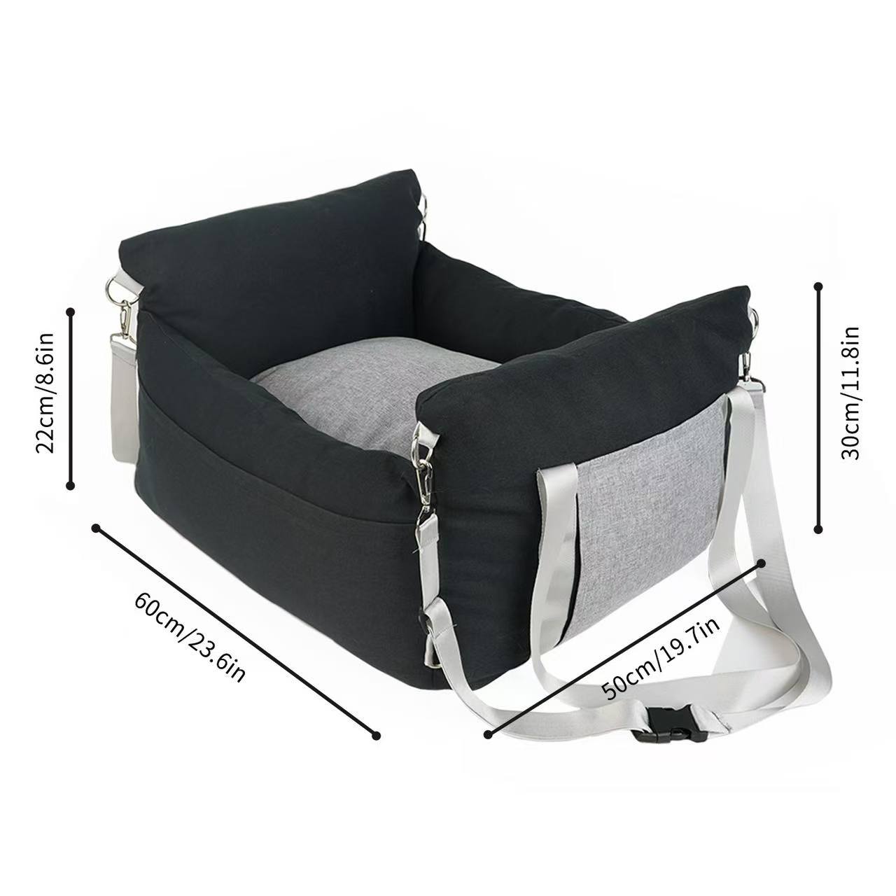 Small Waterproof Dog Booster Seat for Car with Storage Pockets, Clip-On Safety Leash and Thickened Memory Foam Filling, Pet Travel Carrier Bed