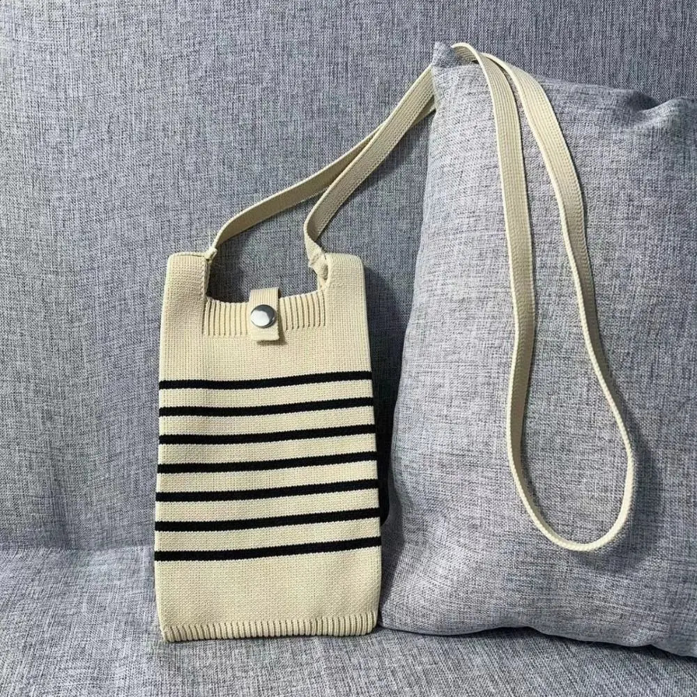 Solid Color Knit Handbag Reusable Knit Mini Phone Bag High-capacity Knot Wrist Bag Women 241227
