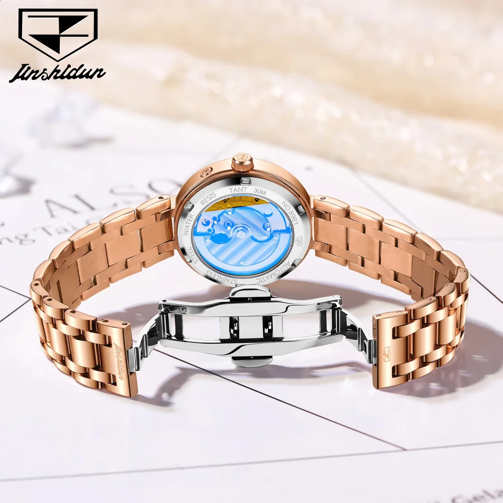 JSDUN 8981 Roman Scale Moon Phase Watch For Women Automatic Mechanical Original Wristwatch Date Waterproof Business Woman 241225