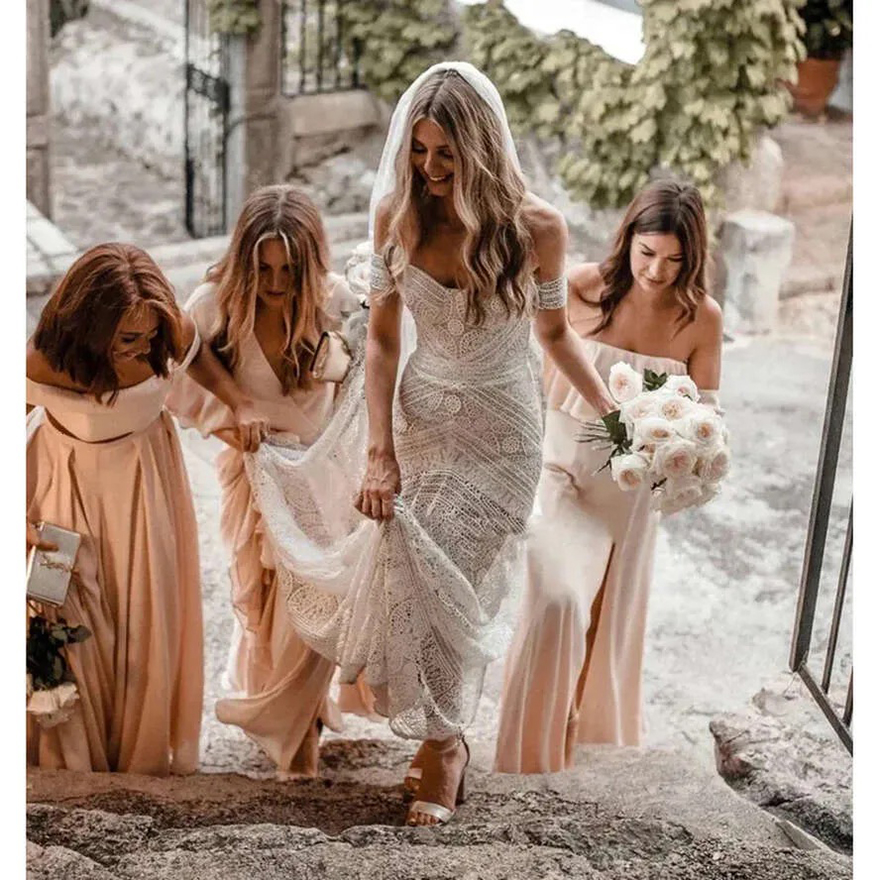 Two Piece Bridesmaid Chiffon A E Off The Shoulder Backless Maid Of Honor Gowns Long Wedding Guest Dresses