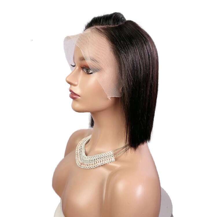 Full Real 13X4 Front Lace Wig Set BOBO Bob Black Short Straight Hair New C-Shaped Partial Distribution Seam Kq2 Kq2
