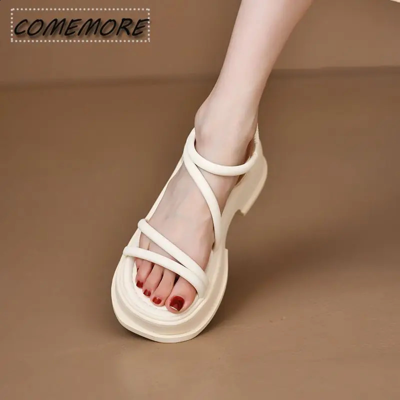 Fashion Outside Sandals Summer Womens Shoes Female Beige All-Match Non-slip Thick Gladiator Low Black Sandals s 241228