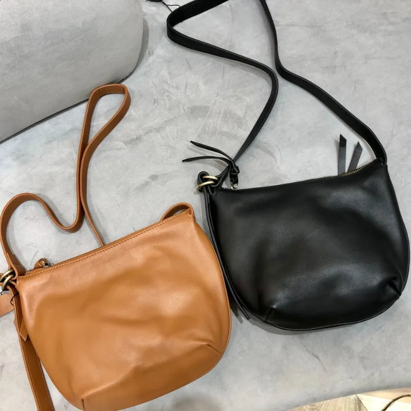 Handmade Genuine Leather Womens Street Casual Trend Soft Cowhide Shoulder Crossbody Bag Ladies Lightweight Small Hobo 241227
