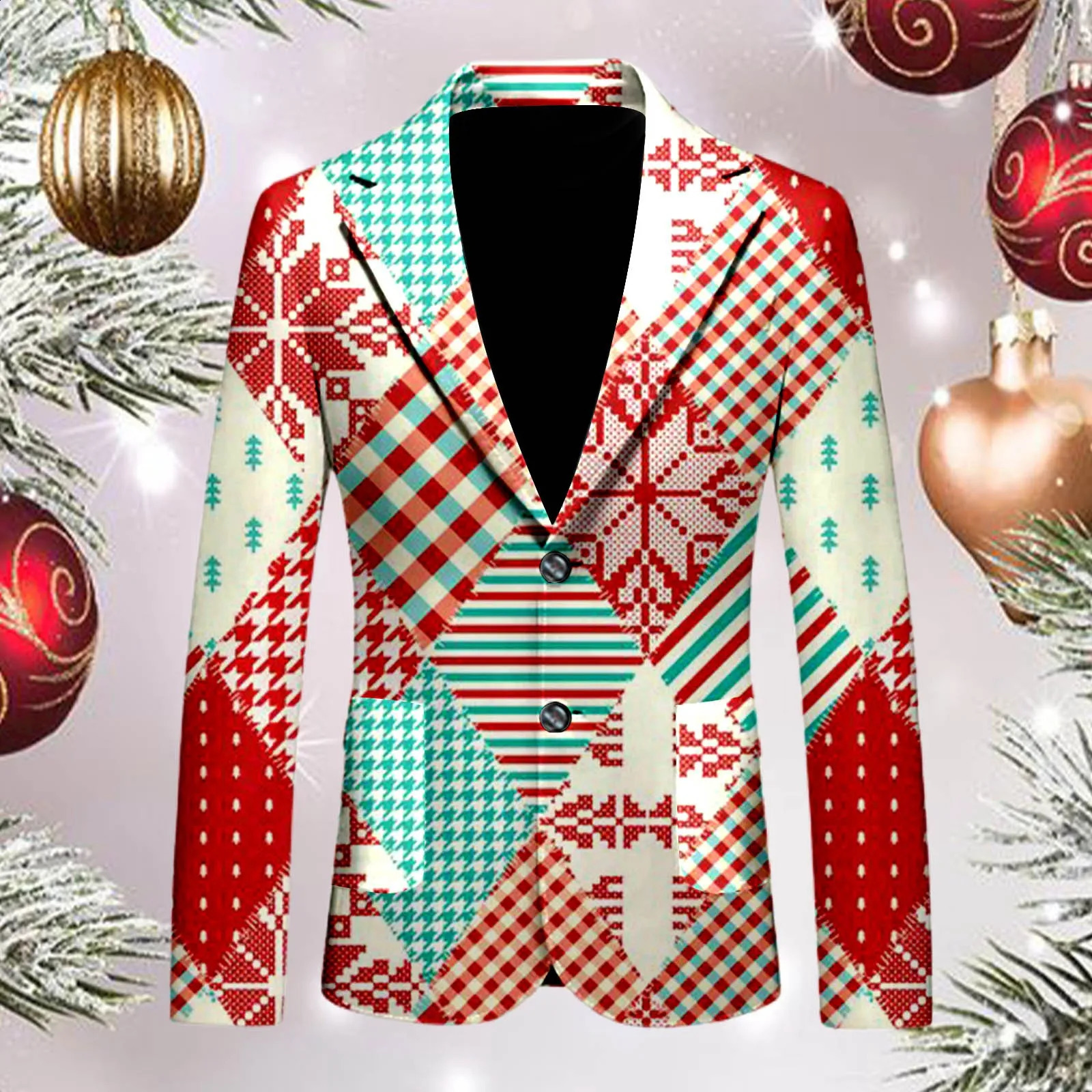Mens Blazers Christmas Funny Cartoon Santa Snowman Printed Loose Single Breasted Casual Fashion Suit Jacket With Pockets 241227