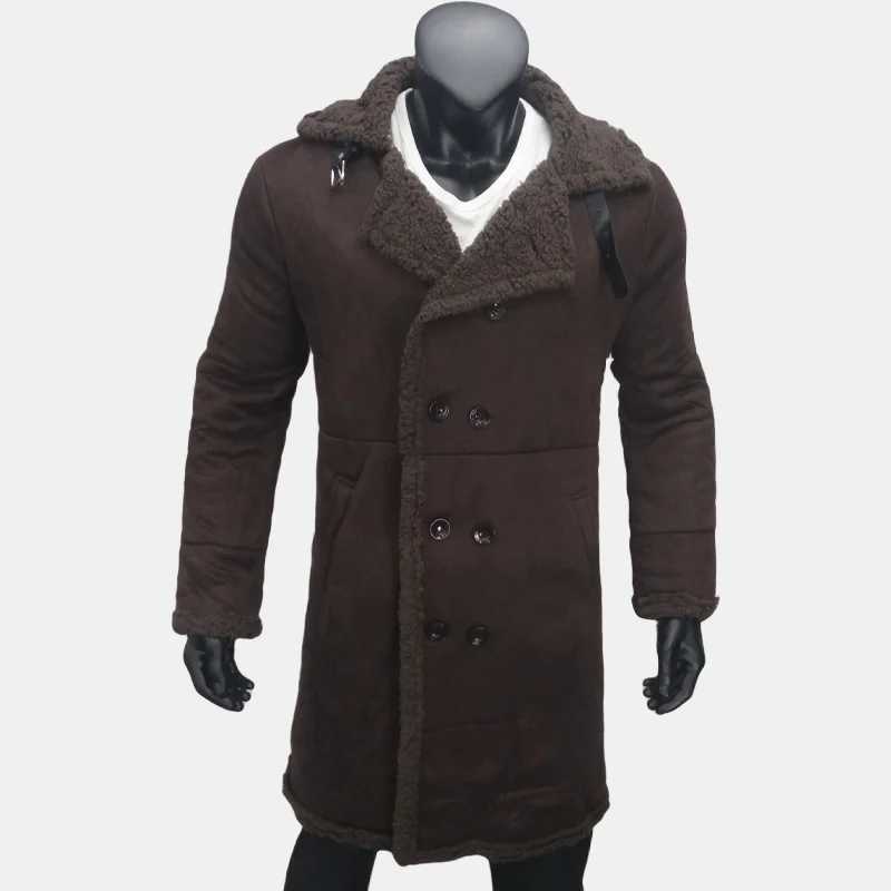 Mens trench clothing long coat wool lining mens coat thick faux fur mens coat warm windproof EU size W241228