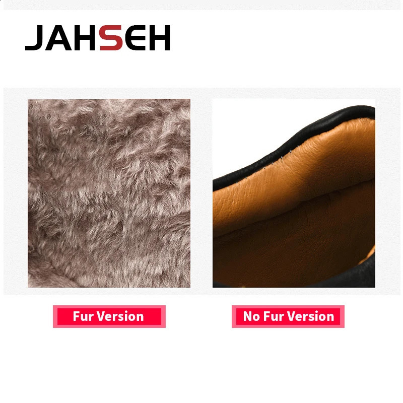 JAHSEH Leather Winter Men Boots With Fur Ankle Boots Men Leisure Keep Warm Western Boots Men Casual Sneakers Plus Size 48 241228