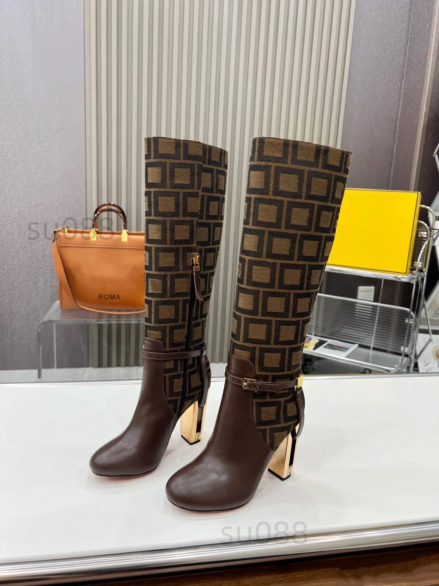 Lanjia- Elegant Knee Fashion Boots For Women - Round Toe, Thick High Heel, Side Zipper Design Sizes 35-43 13F9a