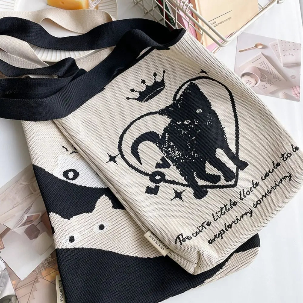 Knitted Wrist Bag Women Casual Shoulder Tote Large Capacity Handbags Woven Handle 241225