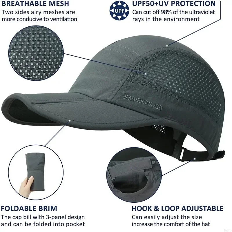 GADIEMKENSD Quick-Drying Foldable Portable Baseball Caps For Men Summer Sea Wave Embroidery Unisex Sport Sun Hats Cap 241227