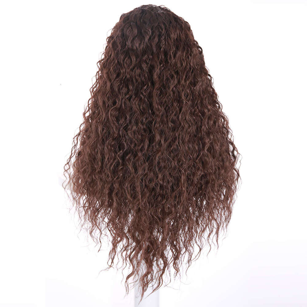 Front Lace Small Corn Perm Wig Dark Brown Medium Split Long Roll Heating Synthetic Headband Kq2 Kq2