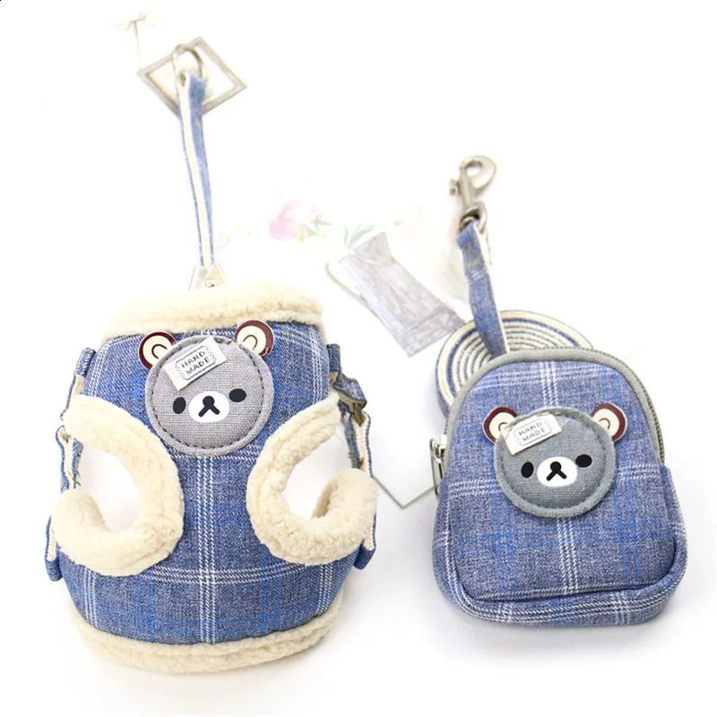 Dog Harness Backpack Set Autumn Warm Adjustable Puppy Cat Harness Vest French Bulldog Chihuahua Pug Outdoor Walking Lead Leash 241227