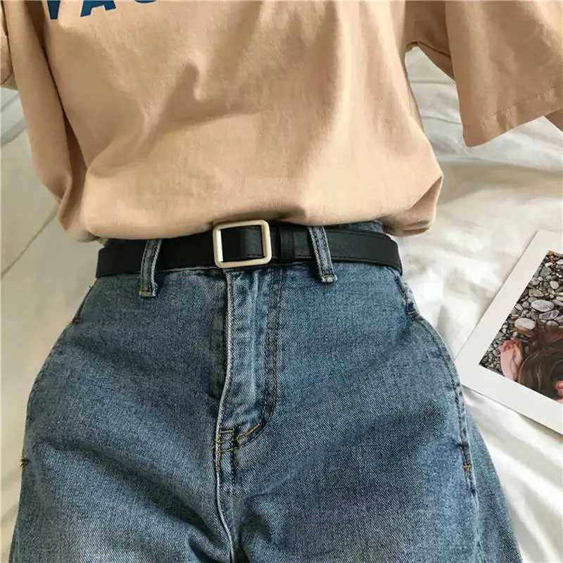 PU Leather Womens Square Buckle Pin Buckle Jeans Black Strap Fashion Luxury Brand Womens Retro Strap Womens Belt W241228
