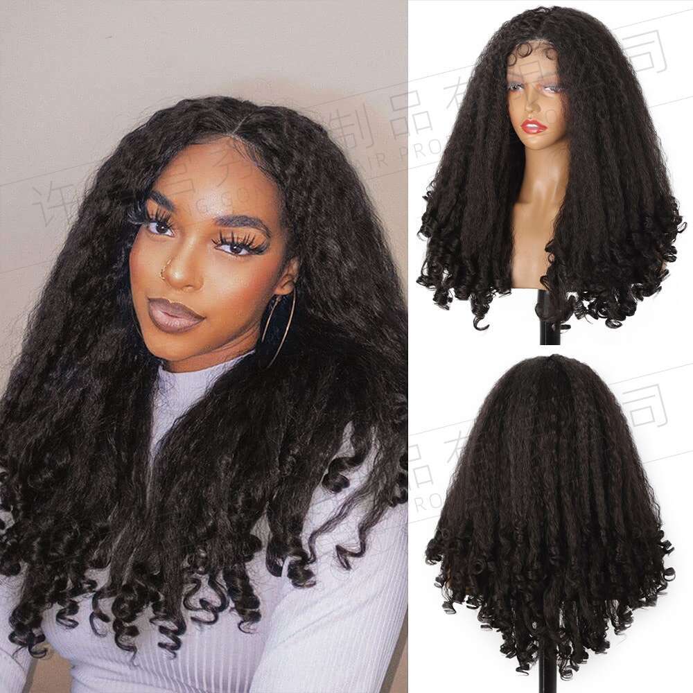 Women's Front Lace Yaki Wig Medium Split Straight Hair 13 4 * 1 Synthetic Headset T Part Lace Kq1 Kq1