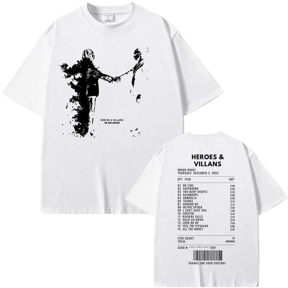 Rapper Metro Boomin Heroes Villains Double Sided Print T-shirts Men Women Hip Hop Vintage Oversize Tshirt Male Cool Strtwear X241228