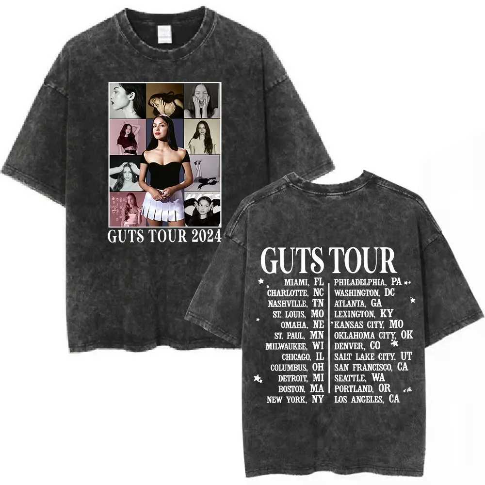 Guts 2024 World Tour Sour Vampire Vintage Washed T Shirts Men Women Fashion Casual T-shirts Cotton Loose T-shirt Fans Gift Tops X241228