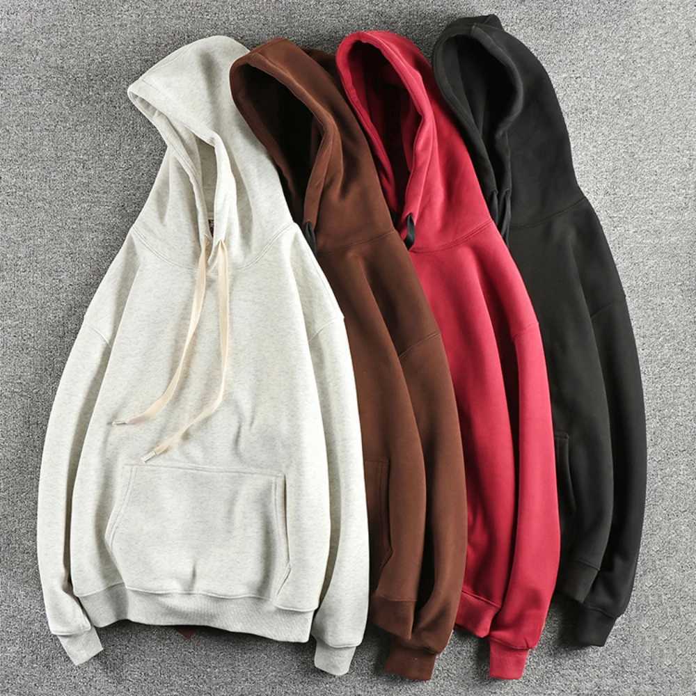 Austrian fine wool thick hoodie mens design sense solid color retro loose top X241228
