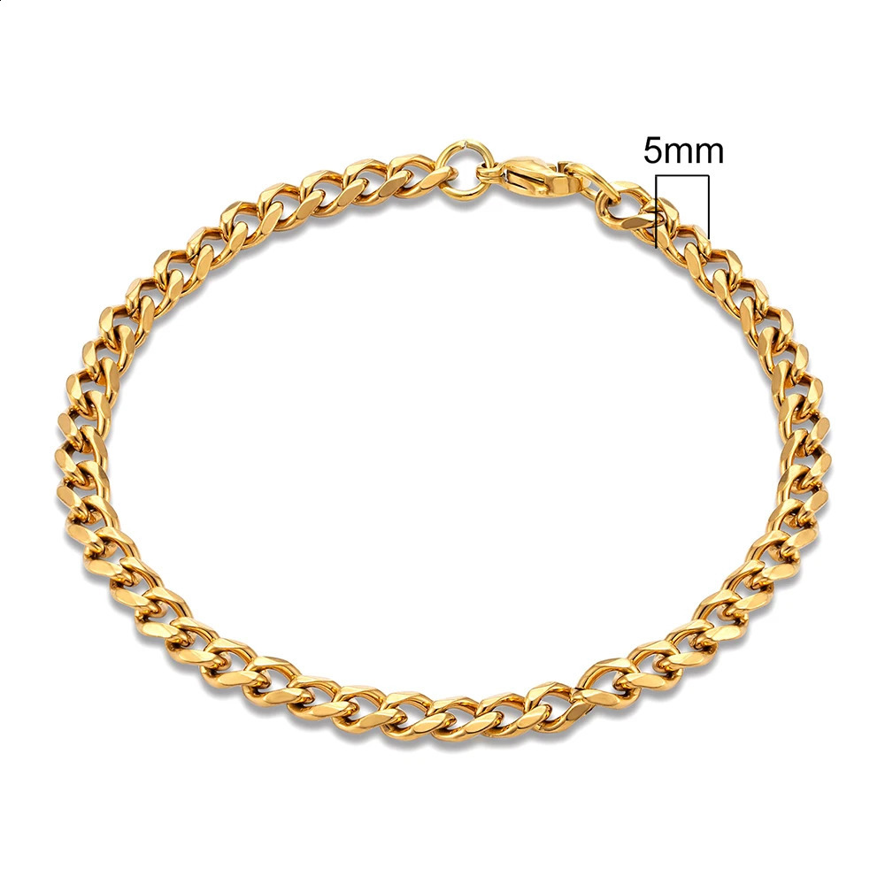 MKENDN Mens Simple 311mm Stainless Steel Gold Plated Dainty Curb Cuban Link Chain Bracelets for Women Stacking Jewelry 241223