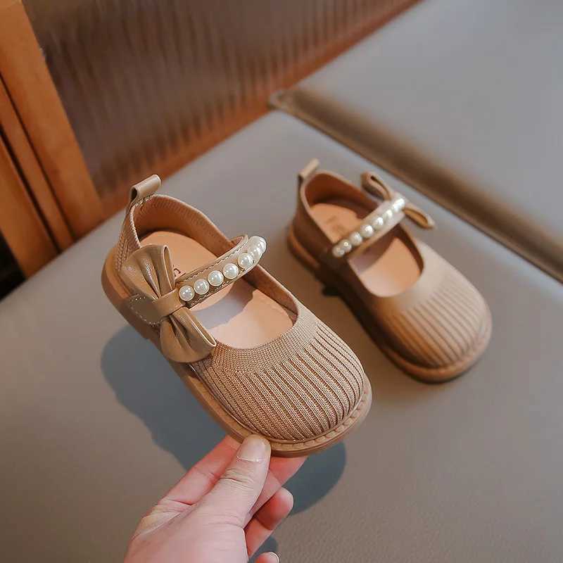 New Girl Princess Knitted Shoes Fashion Edition Soft Elegant Fashion Bow Beaded Childrens Slippers Wedding Slide Mary Jane H03256 W241228