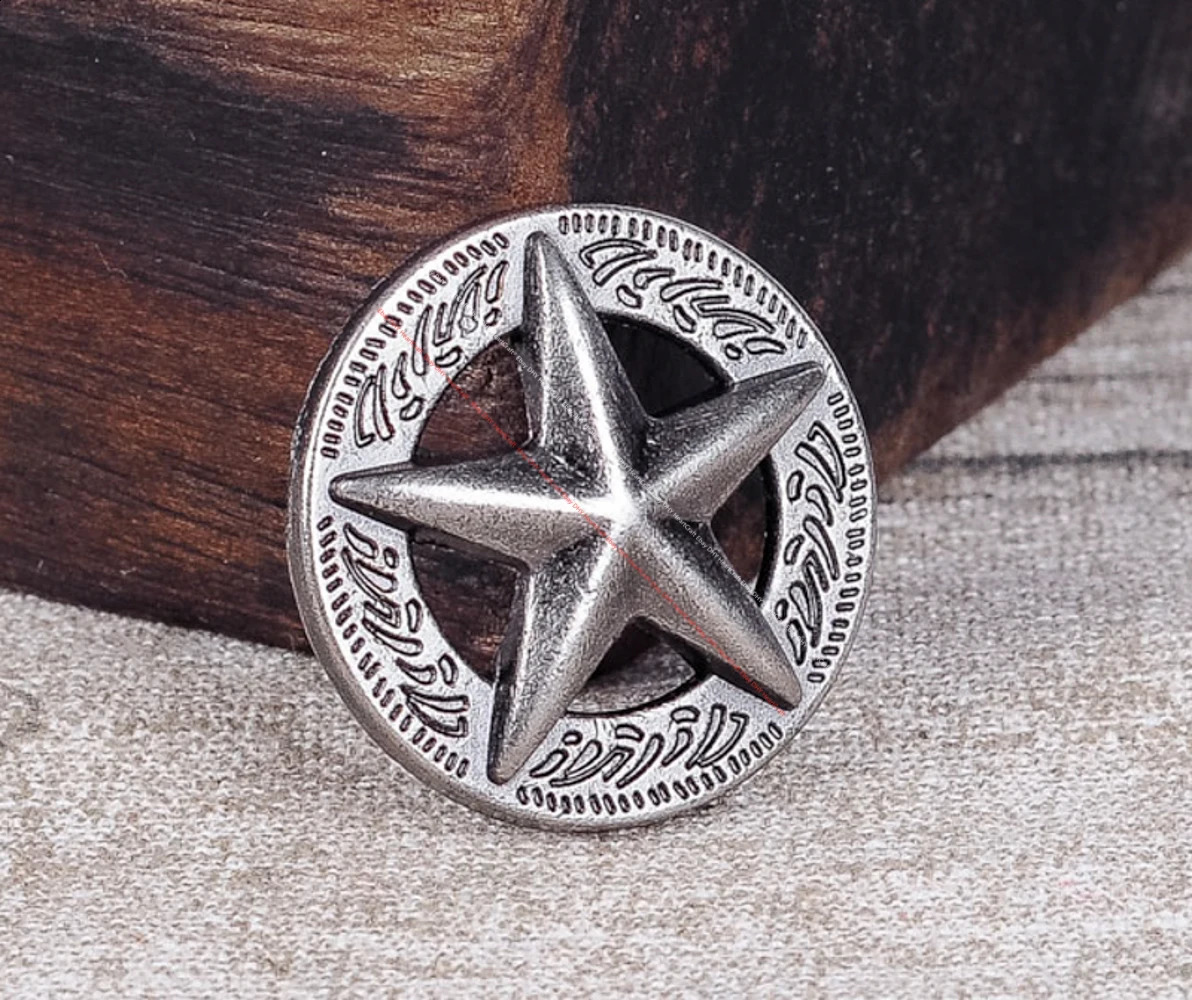 lot 10PCS WESTERN AMERICA TEXAS RAISED STAR ANTIQUE SILVER LEATHERCRAFT CONCHOS for LEATHER 241227