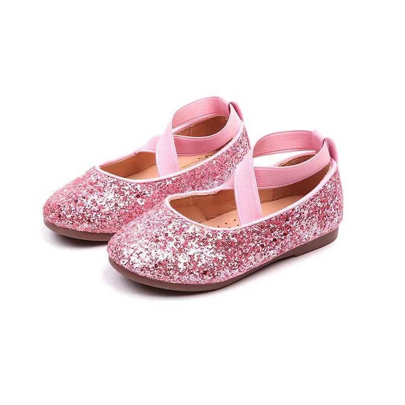 2024 Girls Ballet Apartment Dance Par Girls Shoes Fashion Crystal Shoes Shining Princess Performance 5-12 Childrens Shoes W241228