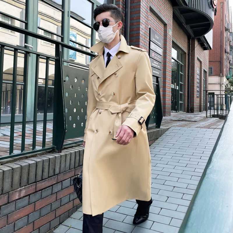 mens windbreaker Over the knee spring and autumn double breasted Business work long trench coat men W241228