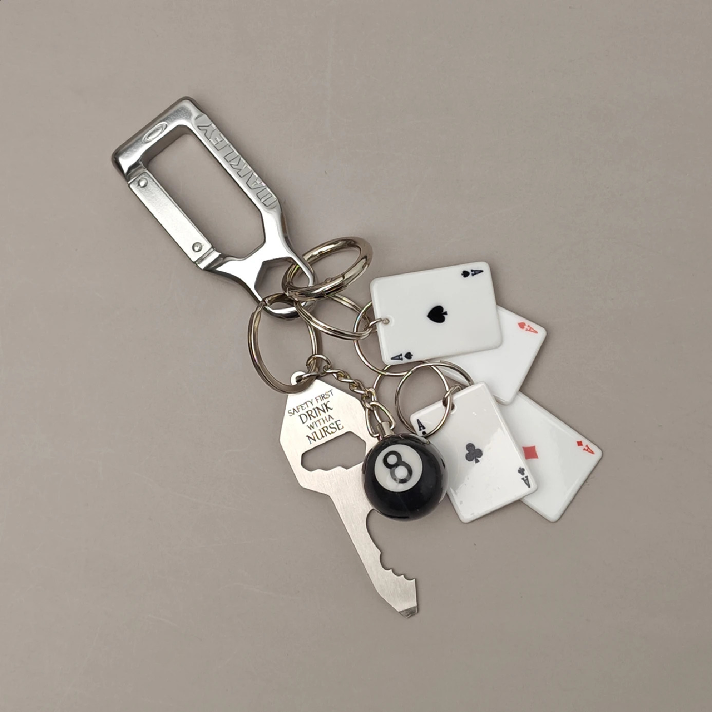 Fashion Creative Women Men Keychain 3D Black No 8 Poker A Bottle Opener ESSENTIAL ICON Carabiner Pendant Accessories Gifts 241227