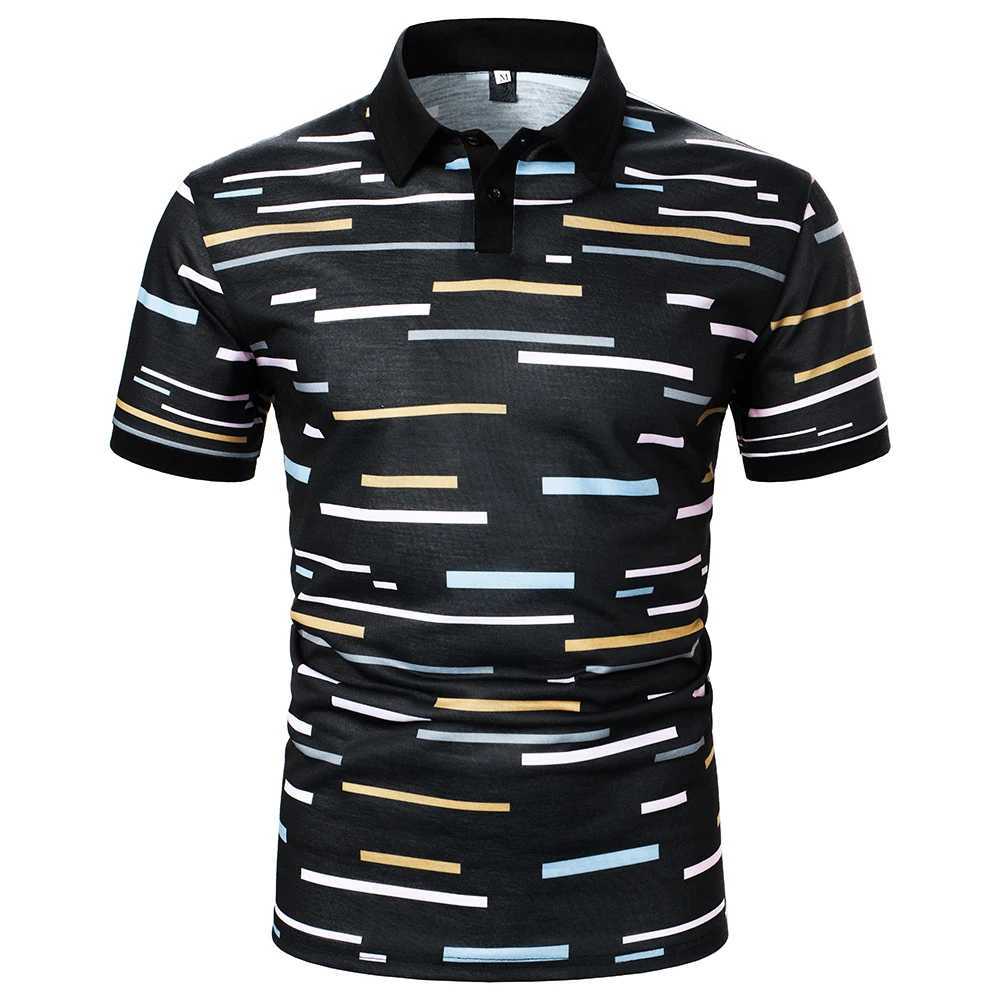 Mens T-Shirt Mens Short Sleeve T-Shirt Color Block Stripe Printed T-Shirt New Charm Mature shirt Casual Fashion Men Lapel Top X241228