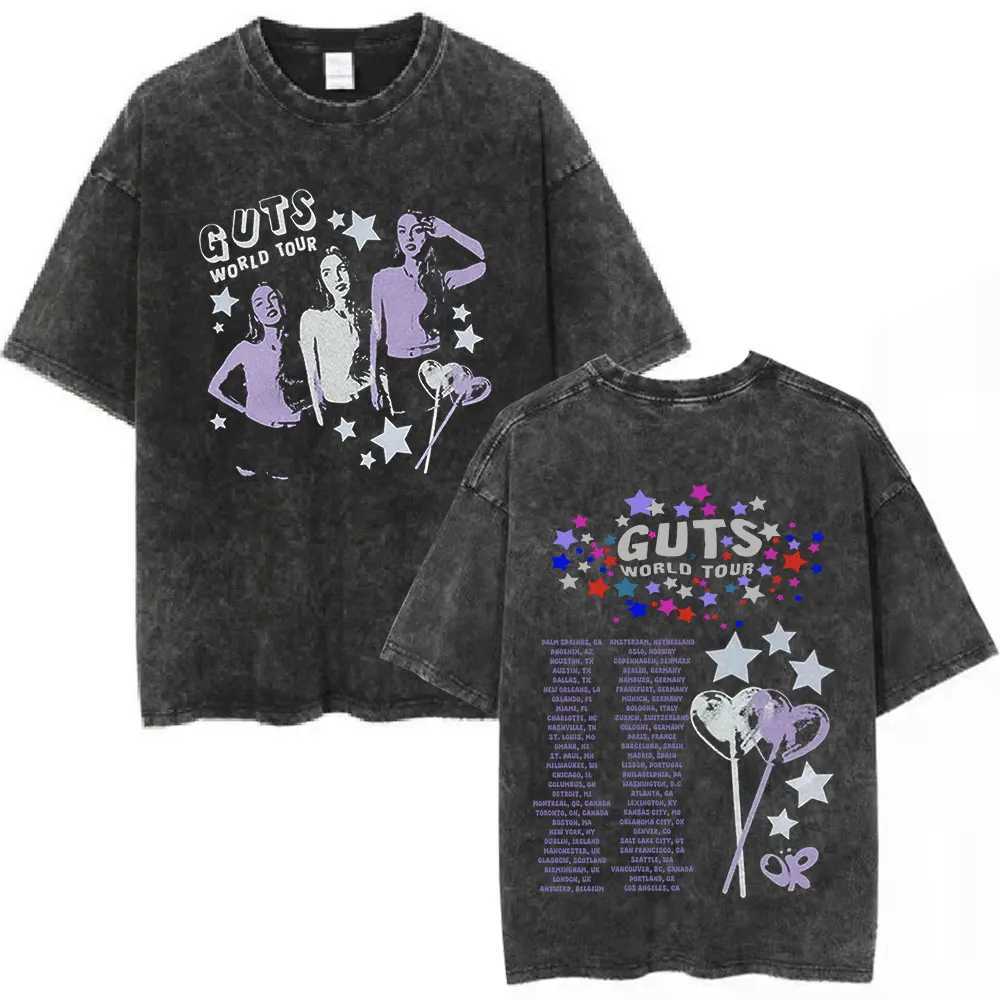 Guts 2024 World Tour Sour Vampire Vintage Washed T Shirts Men Women Fashion Casual T-shirts Cotton Loose T-shirt Fans Gift Tops X241228