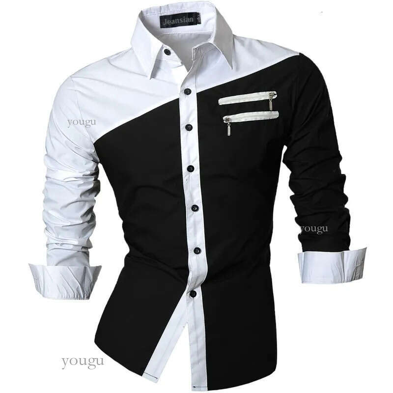 jeansian Spring Autumn Features Shirts Men Casual Long Sleeve Casual Slim Fit Male Shirts Zipper Decoration (No Pockets) Z015 220330