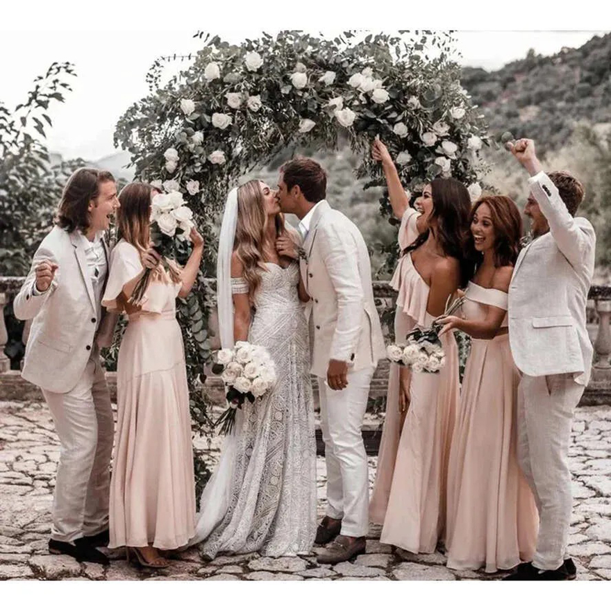 Two Piece Bridesmaid Chiffon A E Off The Shoulder Backless Maid Of Honor Gowns Long Wedding Guest Dresses