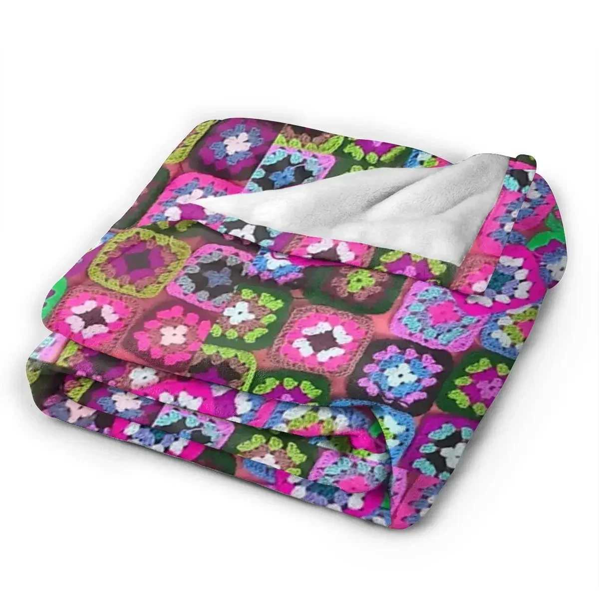 Crochet Blanket Granny Square Vintage Blankets Warm Flannel Throw Blanket Bedspread for Bed Living room Picnic Travel Home Couch Z241228