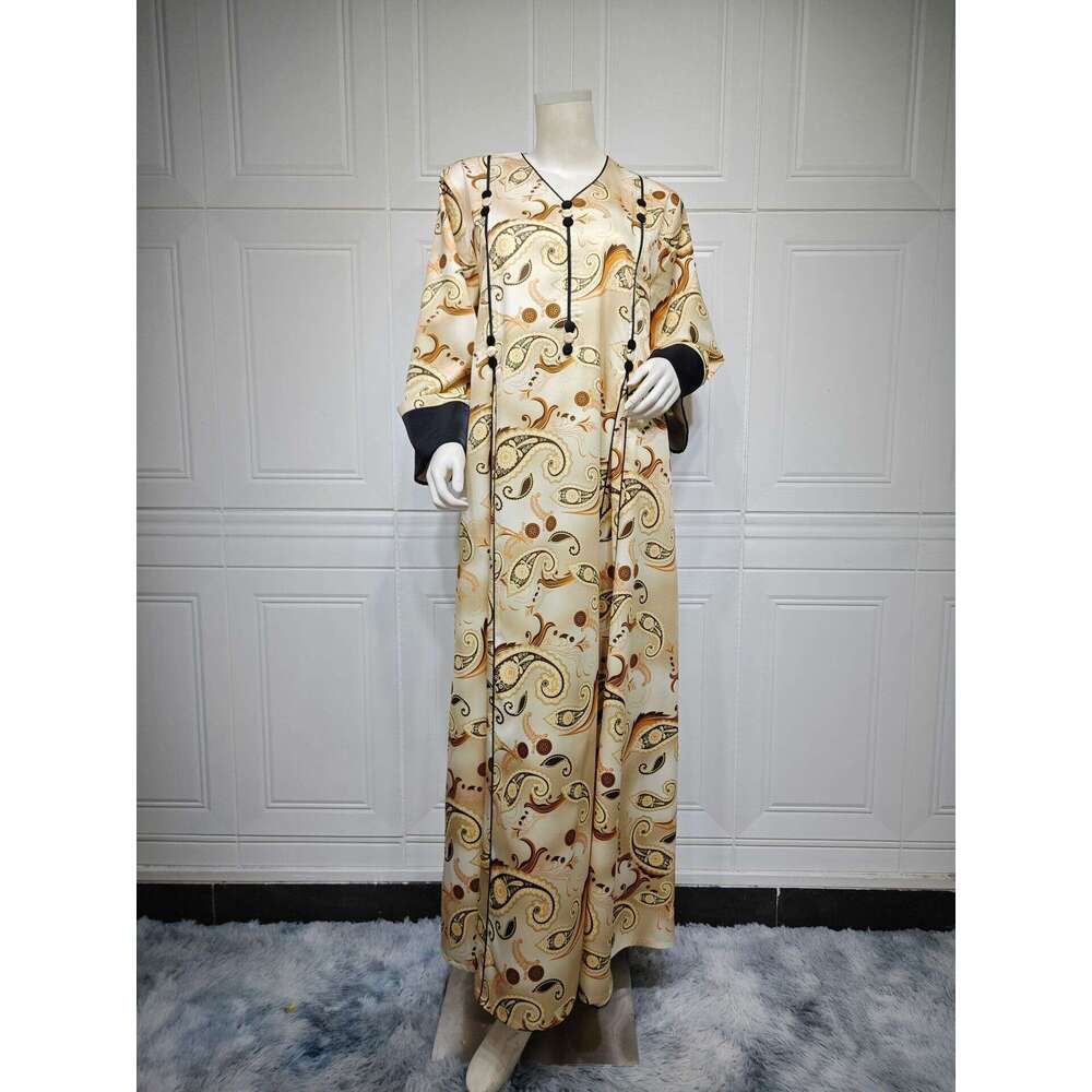 Muslim Arab Dubai Women's Fashion Printed Robe Middle Eastern Dress