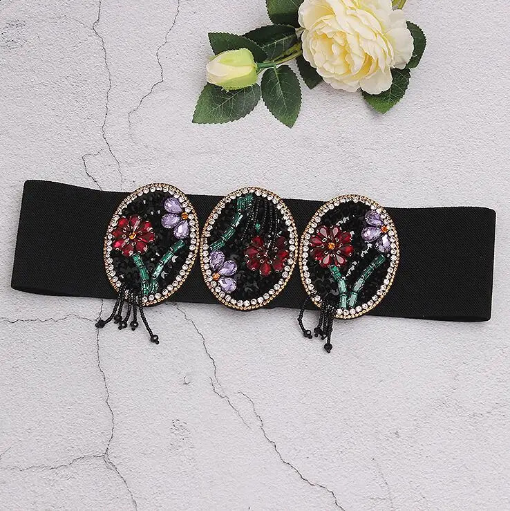 Womens runway fashion blingbling rhinestone beaded Cummerbunds female Dress Corsets Waistband Belts decoration wide belt R2419 241227