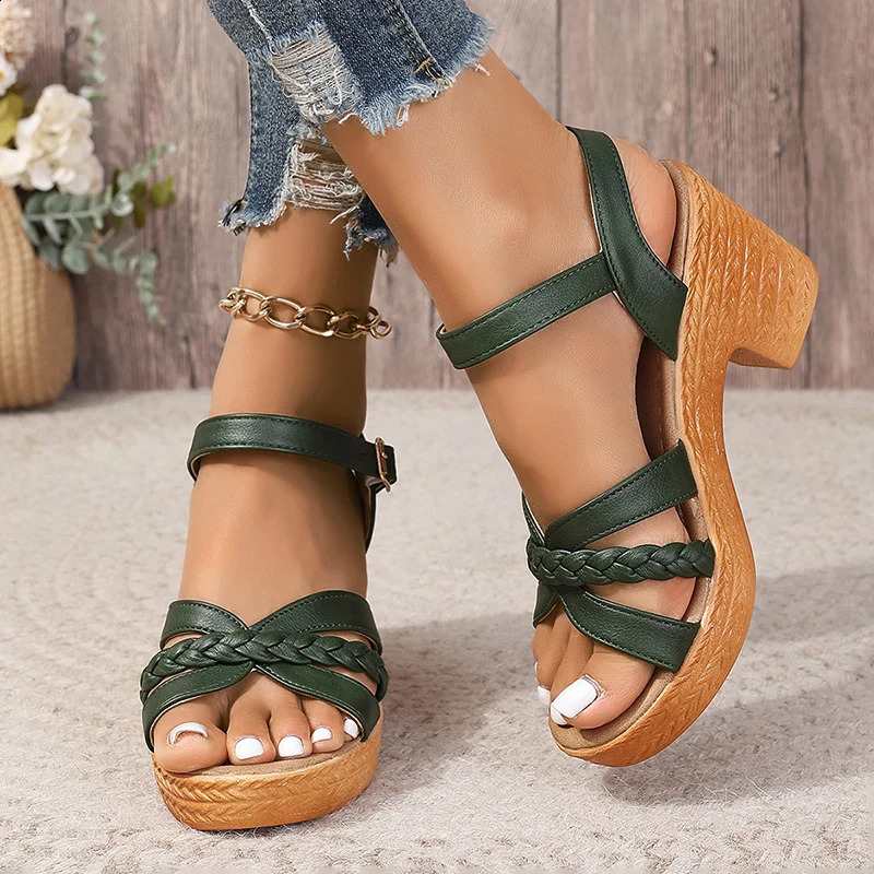 High Heels Gladiator Sandals for Women Summer Cross Strap Platform Sandals Woman Comfort Square Heeled Sandalias De Mujer 241228
